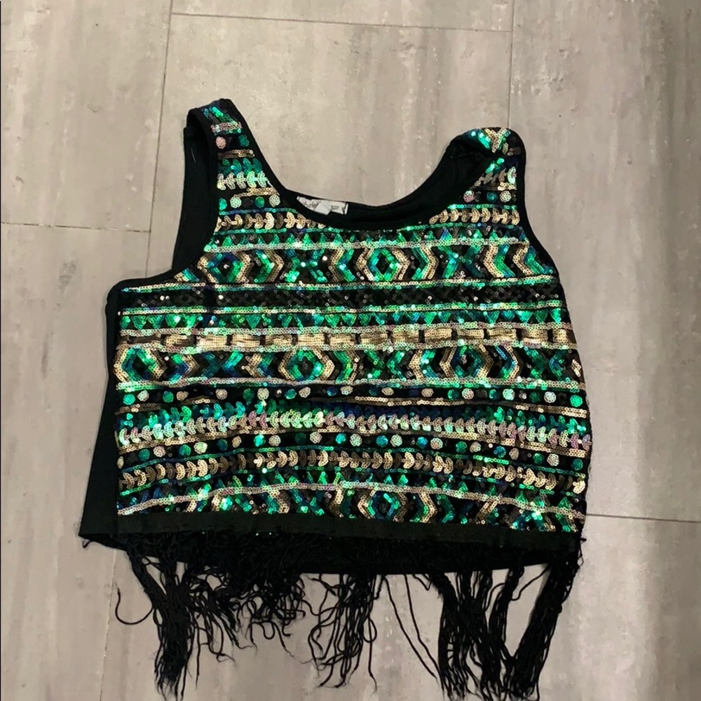 Sequin and fringe crop top